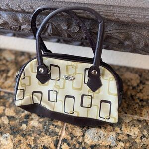 Y2K Ficc Mini Bowling Bag Brown Geometric Print Top Handle Purse